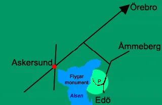 Vägbeskrivning: Från Askersund; Kör i riktning Edö Ca 600 meters promenad genom skogen från P-plats, skyltar finns.